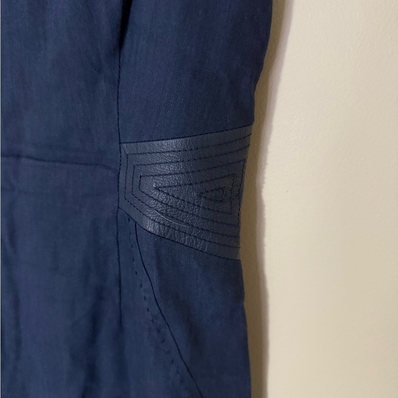 Rebecca Taylor Navy Linen Blend Dress with Lamb Leather Sides & Corset Back 8 - Picture 4 of 8